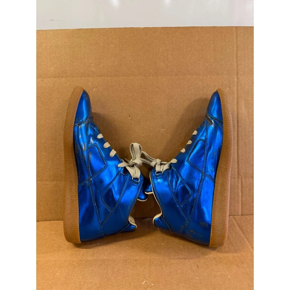 Maison Margiela Metallic Blue Leather High-Top Sneakers Mens Size 41 EU / 8 US